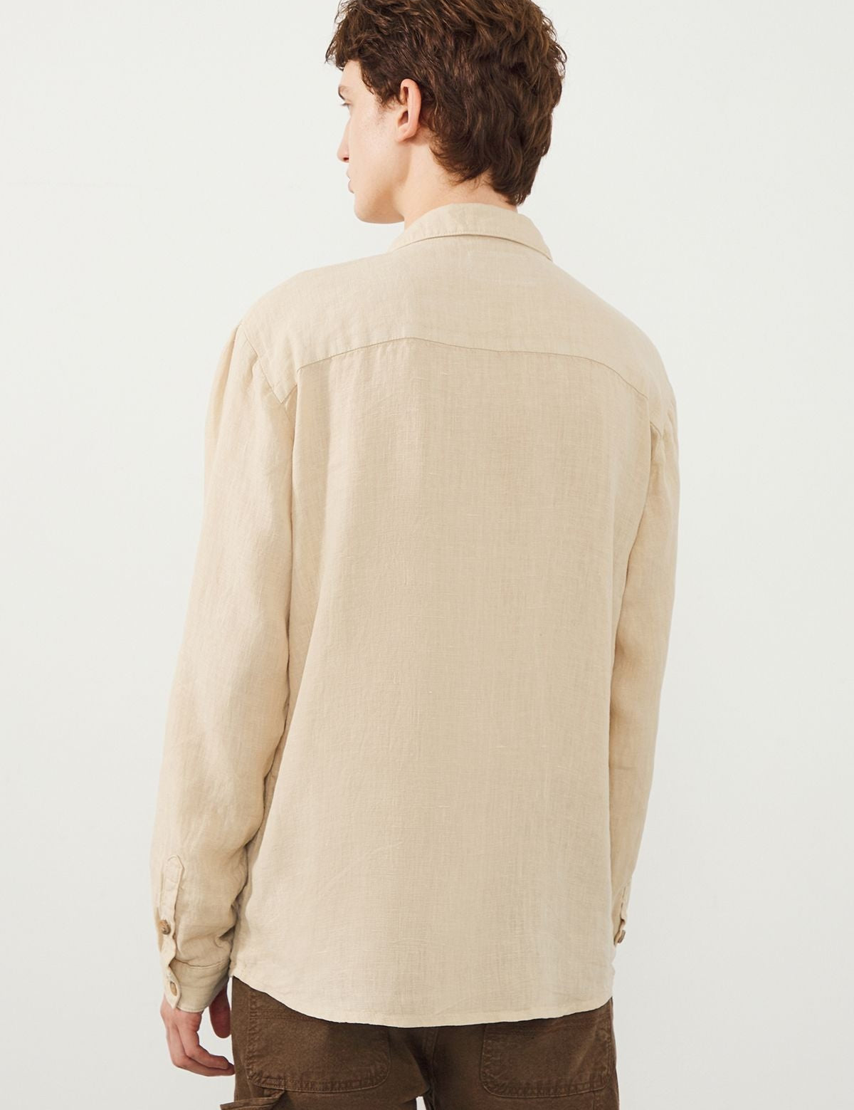 Back View of TENEDOS Beige Linen Shirt by Ra Denim