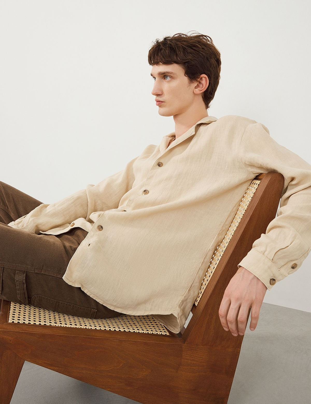 Ra Denim-Tenedos Regular Fit Beige Men’s Linen Shirt