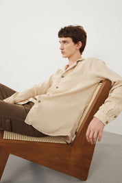 Ra Denim-Tenedos Regular Fit Beige Men’s Linen Shirt