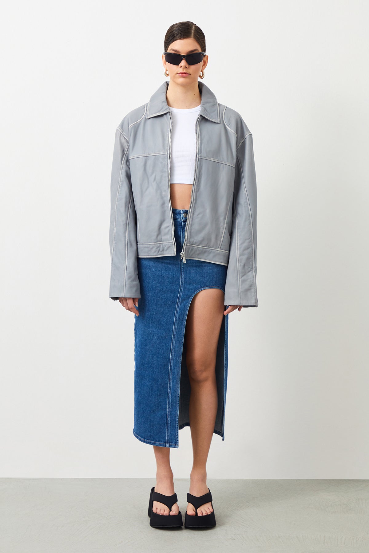 Ra Denim-Ilya Blue Slit Women's Maxi Jean Skirt-1