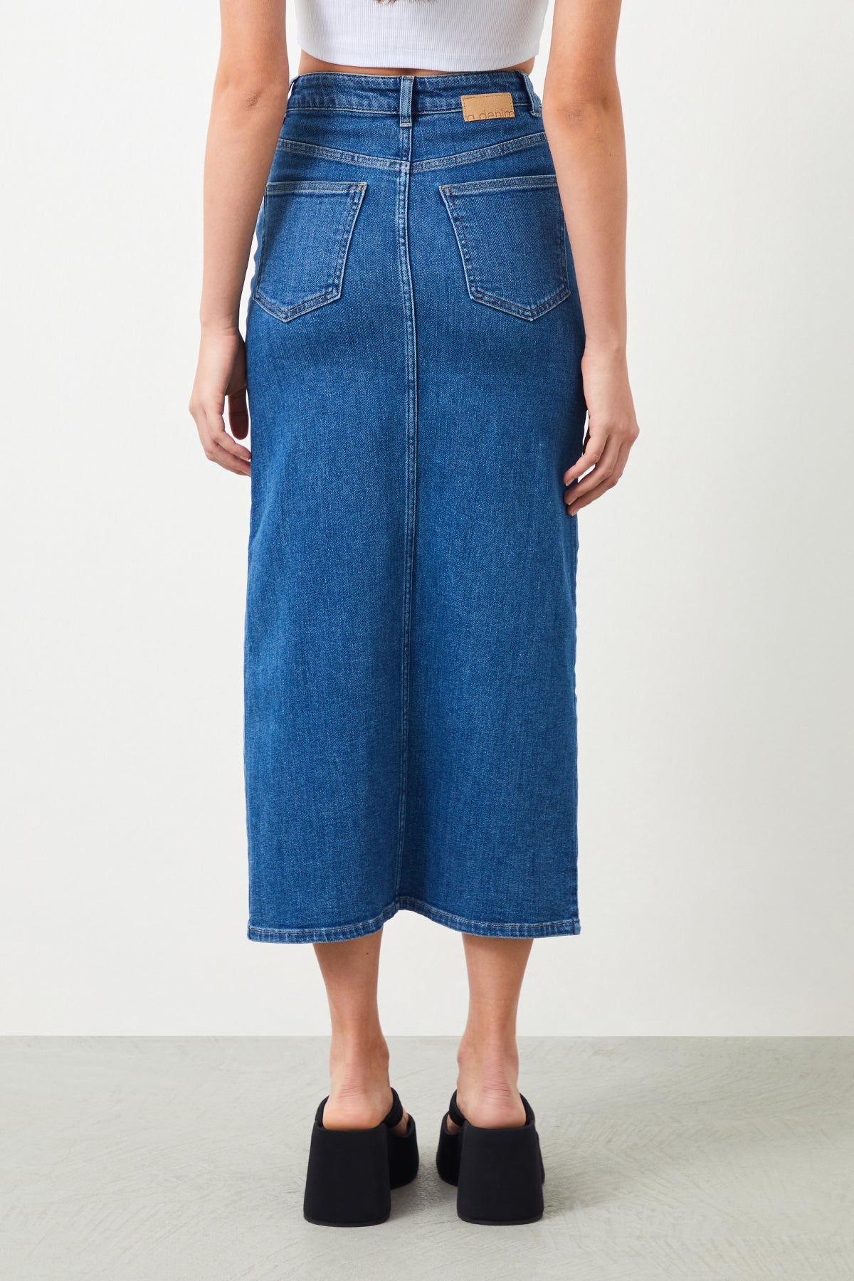 Ra Denim-Ilya Blue Slit Women's Maxi Jean Skirt-4