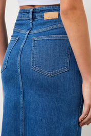 Ra Denim-Ilya Blue Slit Women's Maxi Jean Skirt-7