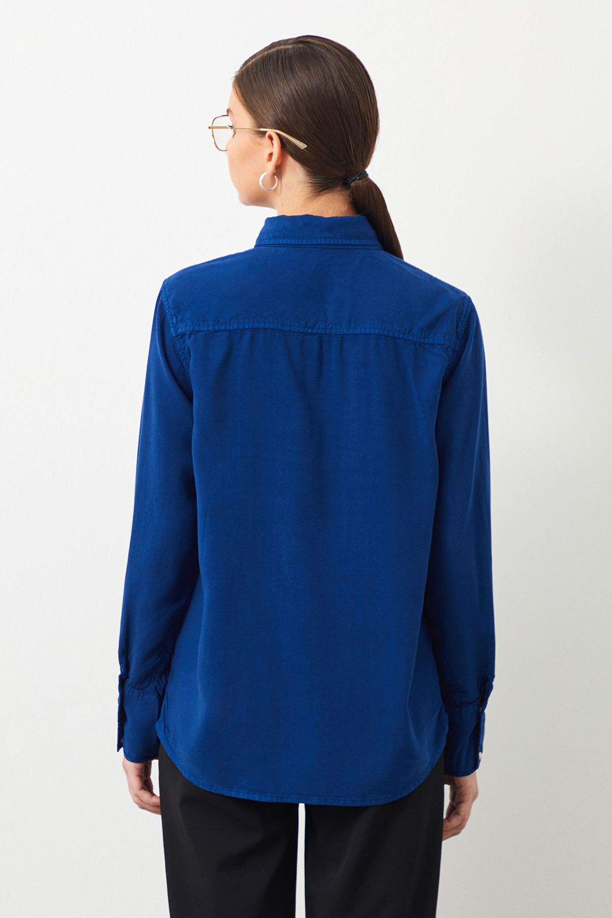 Ra Denim-Signy Regular Fit Navy Blue Women's Tencel Shirt-2