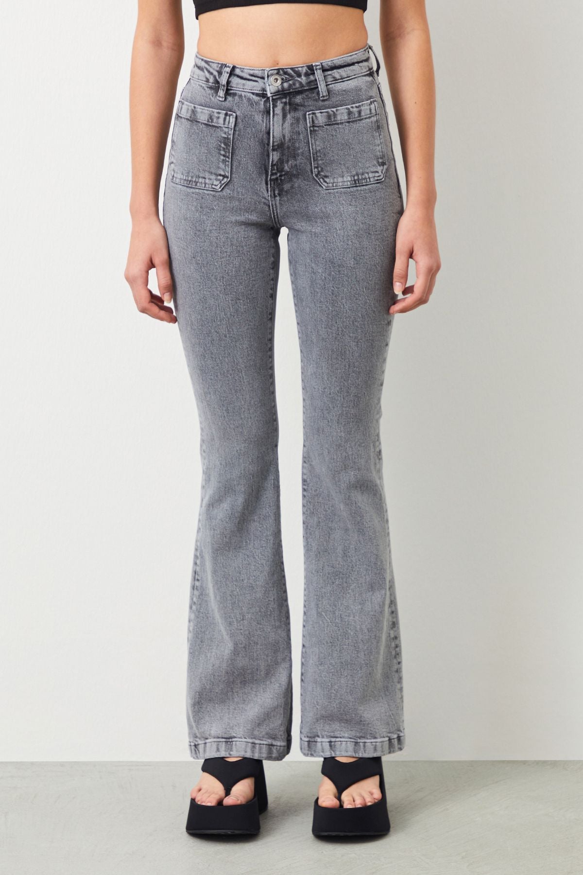 Ra Denim-Canva Flare Fit Grey Women's Jeans-2