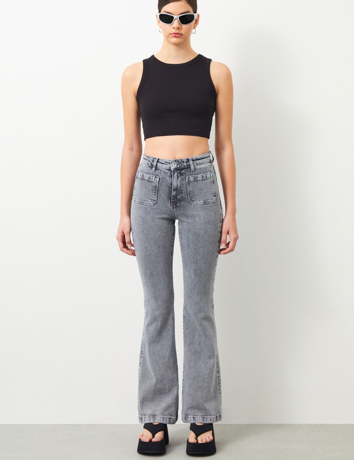 Ra Denim-Canva Flare Fit Grey Women's Jeans-1