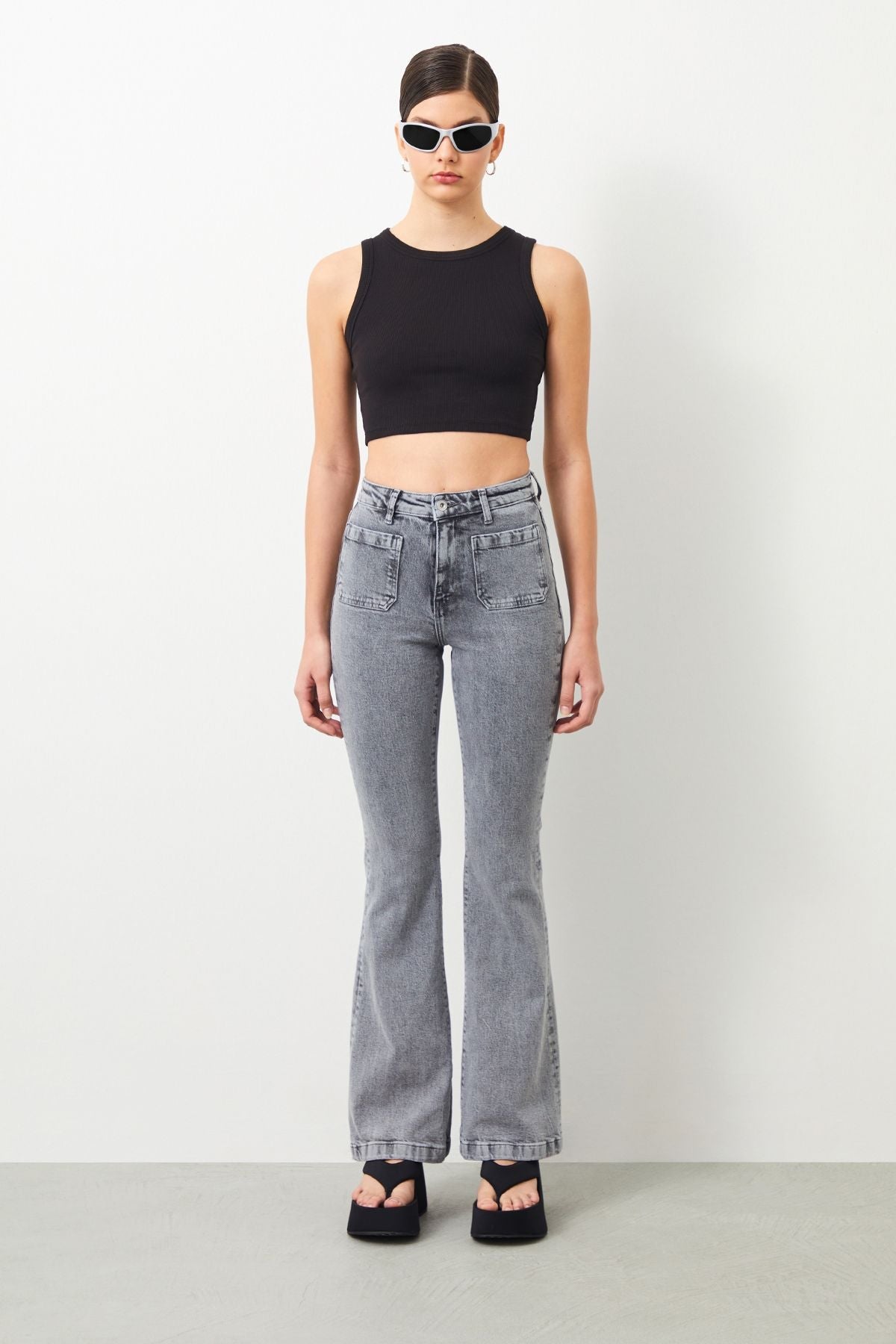 Ra Denim-Canva Flare Fit Grey Women's Jeans-1
