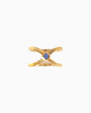 Swiss made Handmade Calliophis golden ring with blue Swarovski crystal