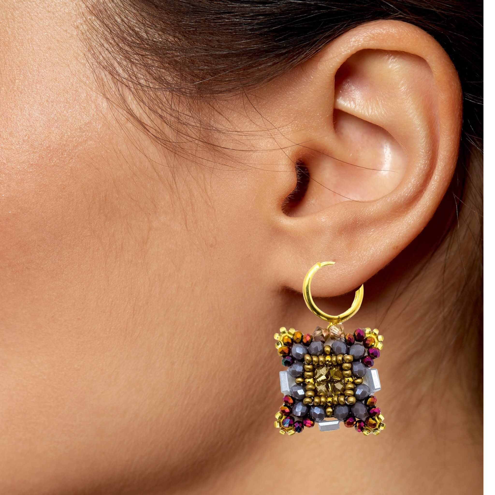 Marakame Acapulco Grey Gold Beaded Drop Earrings Product vendor