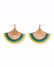 Mayana Designs Beaded Handwoven Flamenco Fan Earrings in Aqua – perfect for a bohemian summer look