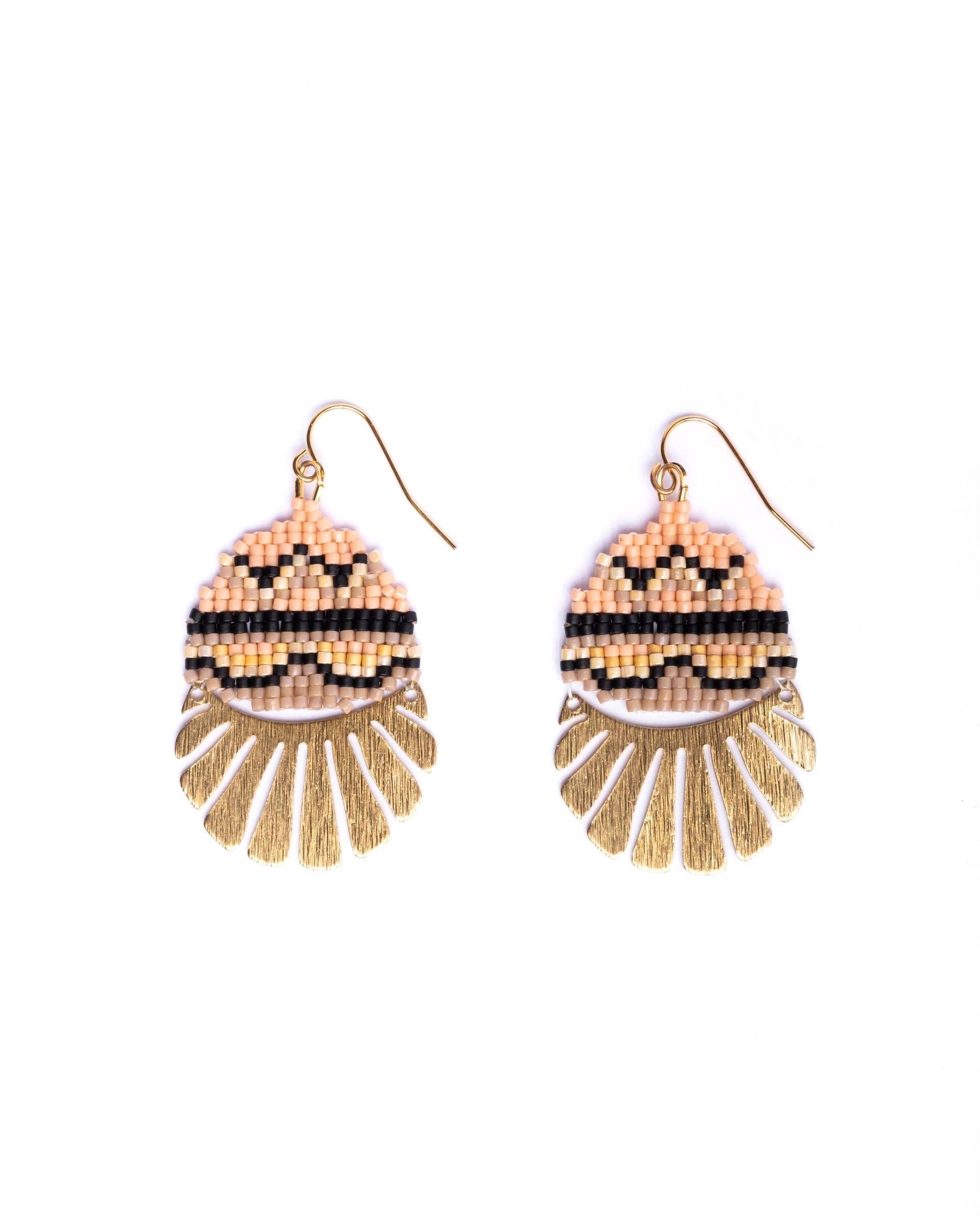 Mayana Designs Beaded Handwoven Santa Fe Drops in peach – showcasing the gentle tones and geometric design.