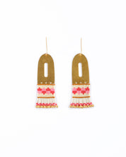 Handwoven Beaded  Color Block Earrings – vibrant pink and cream Miyuki beads.