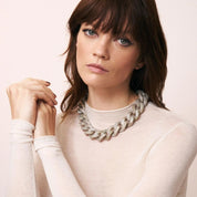 Woman wears Snow-Green-Marble Chain Necklace by Vanessa Baroni