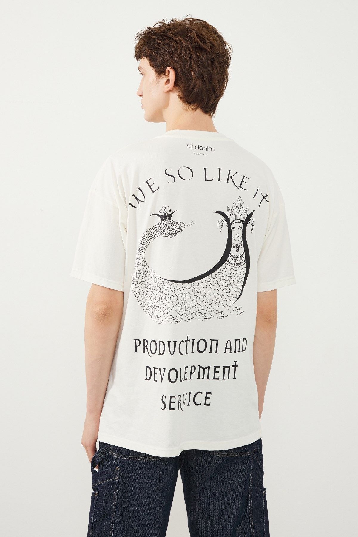 Ra Denim-Denge Oversize Ecru  Shahmaran Unisex T-shirt-5