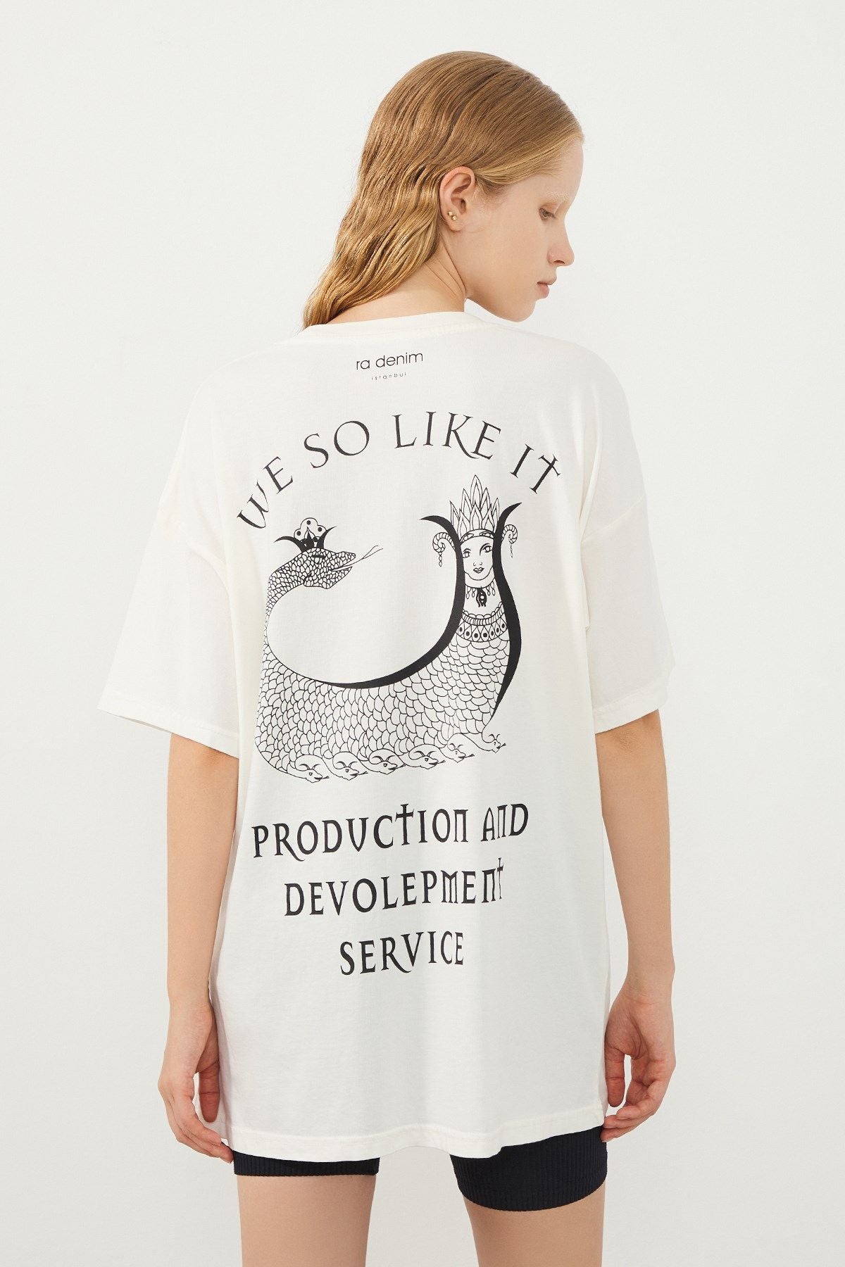 Ra Denim-Denge Oversize Ecru  Shahmaran Unisex T-shirt-4