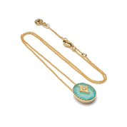 AZUNI - Astral Set Oval Gemstone Diamond Pendant Necklace