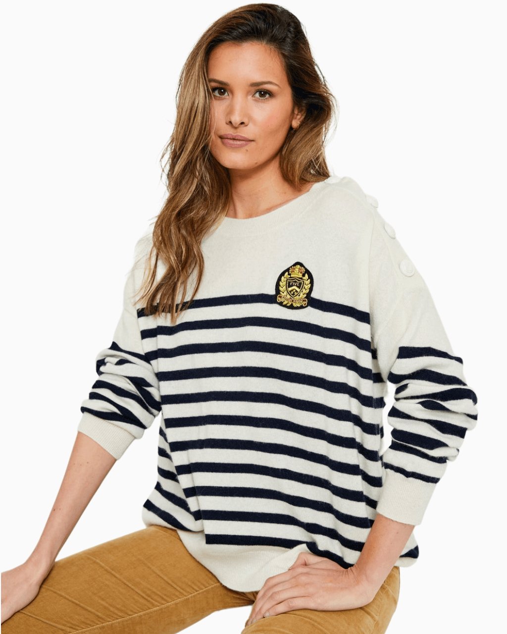 FIVE JEANS - Mariniere Cashmere Sweater | Ecru