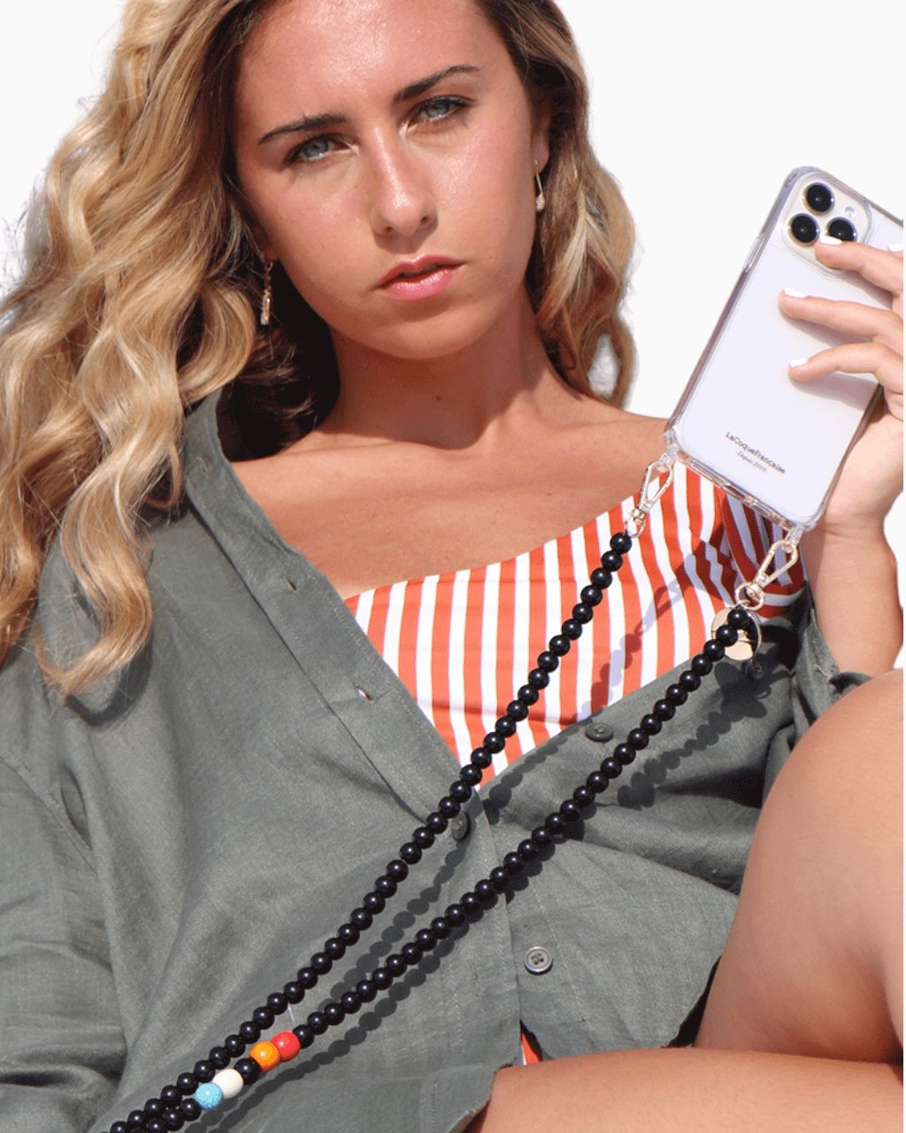 LA COQUE FRANCAISE - CARLA Phone Chain | Black Chalcedony