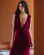Mes Demoiselles Paris Travis Velvet Dress in Fuchsia - Front View