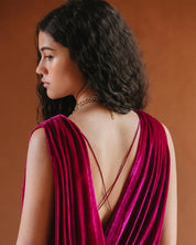 Detail of Delicate Draping on Bodice of Mes Demoiselles Paris Fuchsia Evening Dress