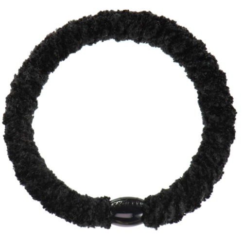 KKNEKKI black velvet hair elastic with soft texture and a shiny black bead fastener, a gentle no-snag hair accessory.