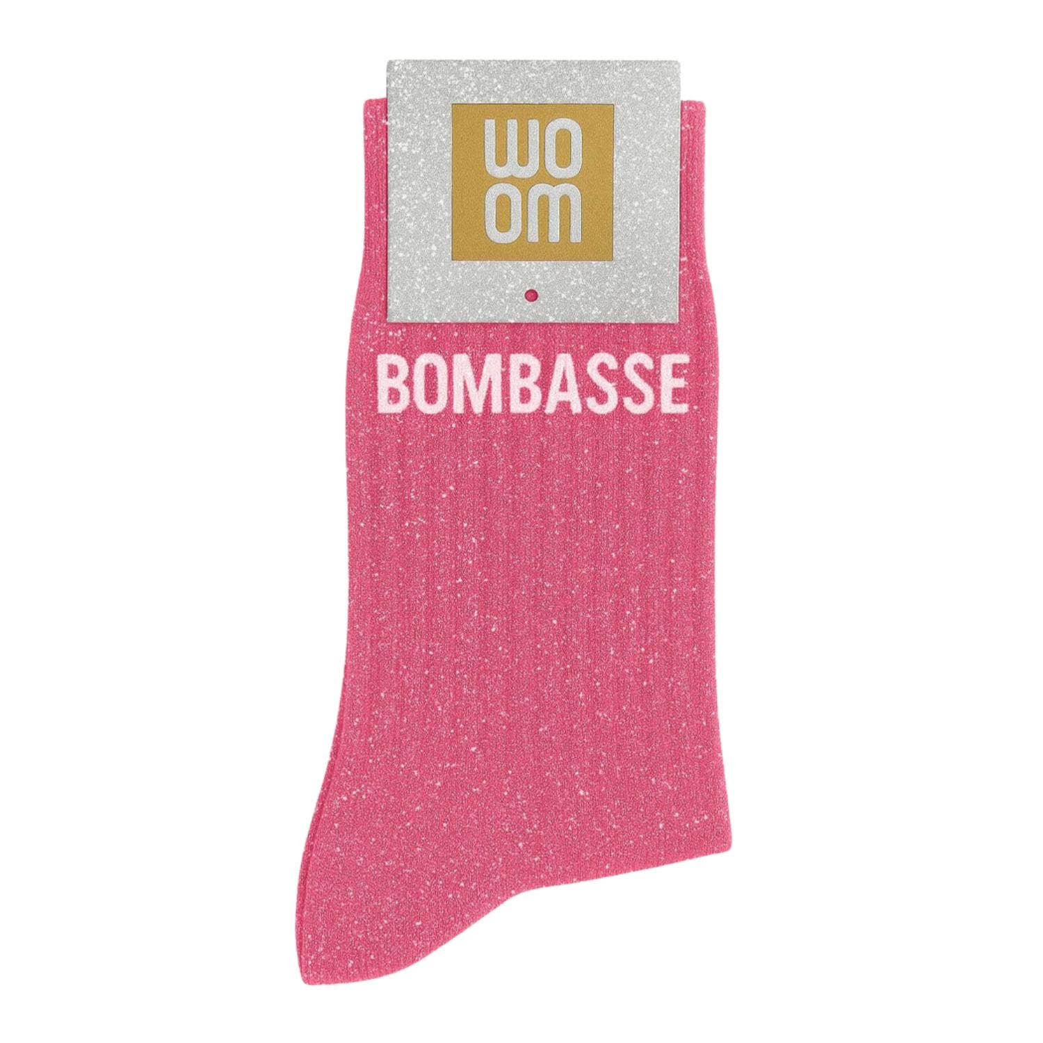 "Bombshell" Pink Bubble Message Glitter Socks