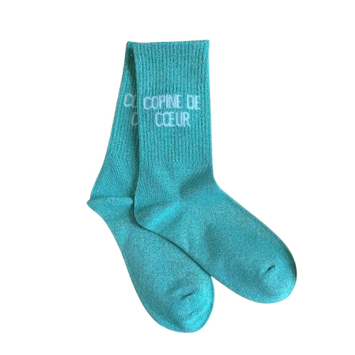 Copine de Cœur – Turquoise Glitter Message Socks Product vendor