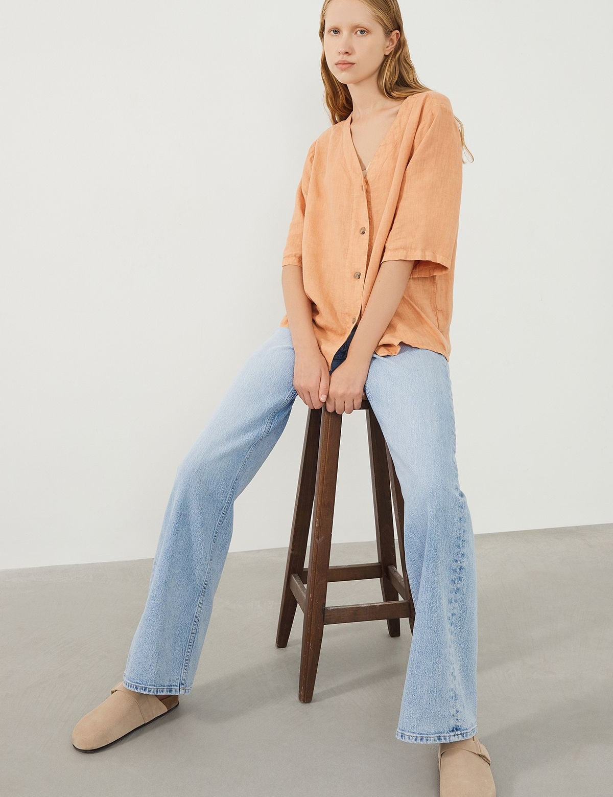  Ra Denim-Sora Oversize Fit Orange Women’s Linen Shirt-1