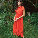 MMAria Mono Embroidered Dress in Soft Coral, front view on model