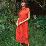 MMAria Mono Embroidered Dress in Soft Coral, front view on model