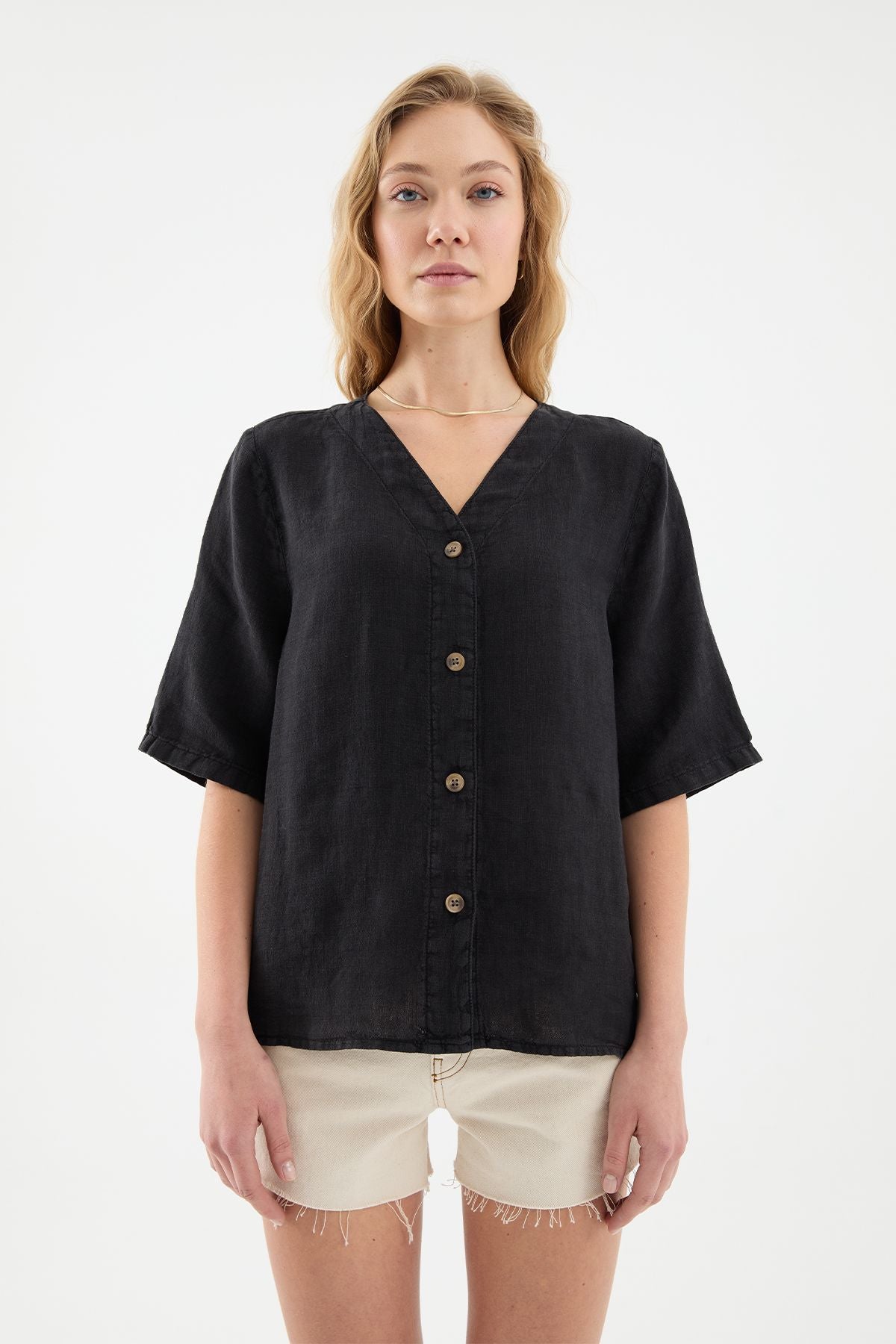Sora Oversize Fit Black Women's Linen Shirt