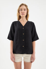 Sora Oversize Fit Black Women's Linen Shirt