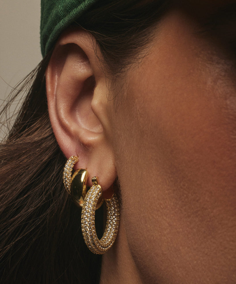 Luv AJ Pave Baby Amalfi Hoops on model