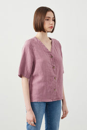 Close-Up of Linen Fabric Texture on Purple Shirt