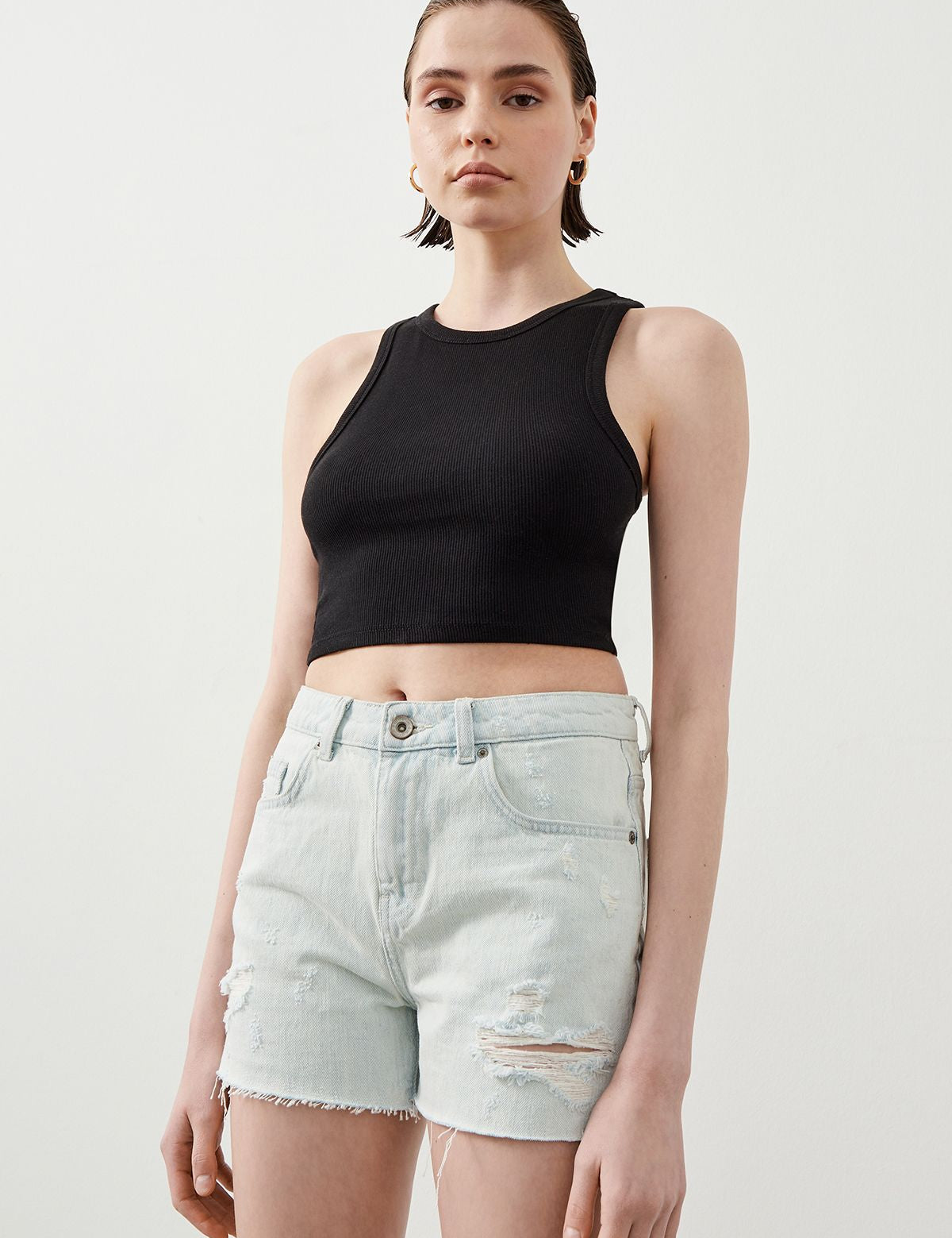  Ra Denim-Ruhe Light Blue Destroyed Women’s Denim Shorts-2