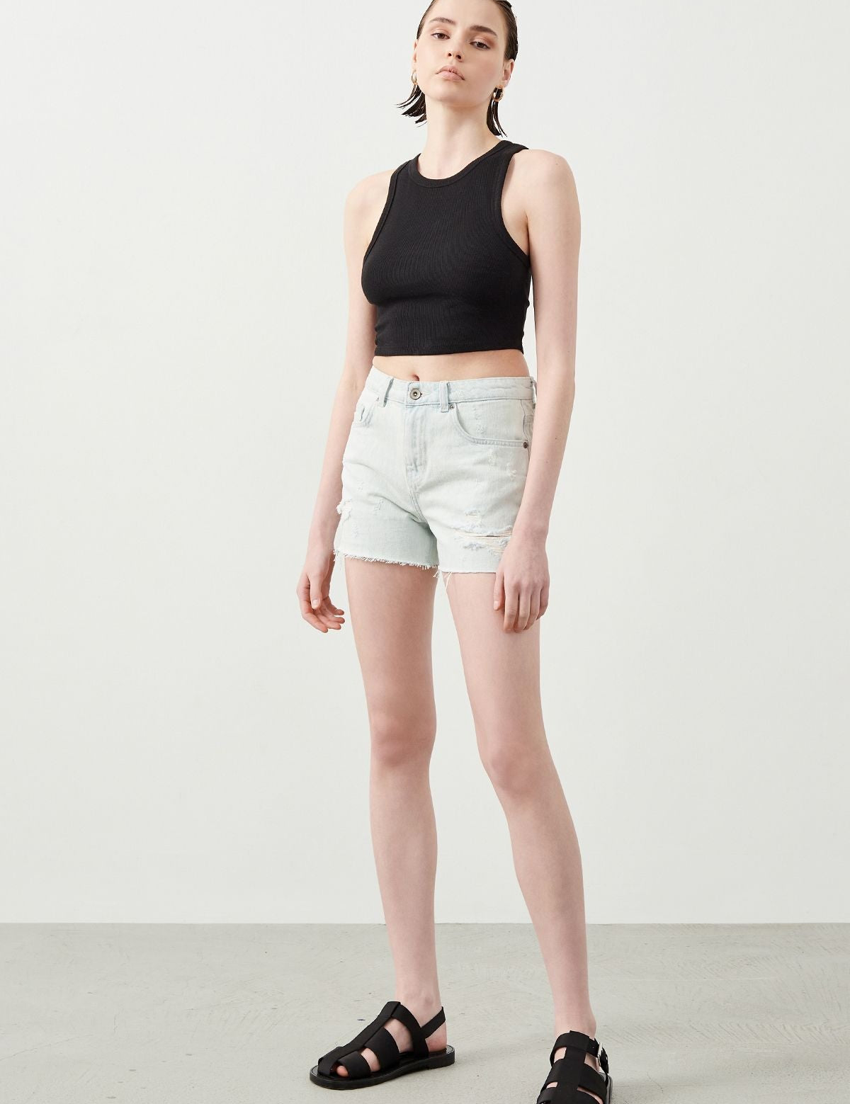  Ra Denim-Ruhe Light Blue Destroyed Women’s Denim Shorts-1