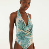 FARM Rio Green Mosaic Sequined One-Piece Swimsuit in Mosaic Rio