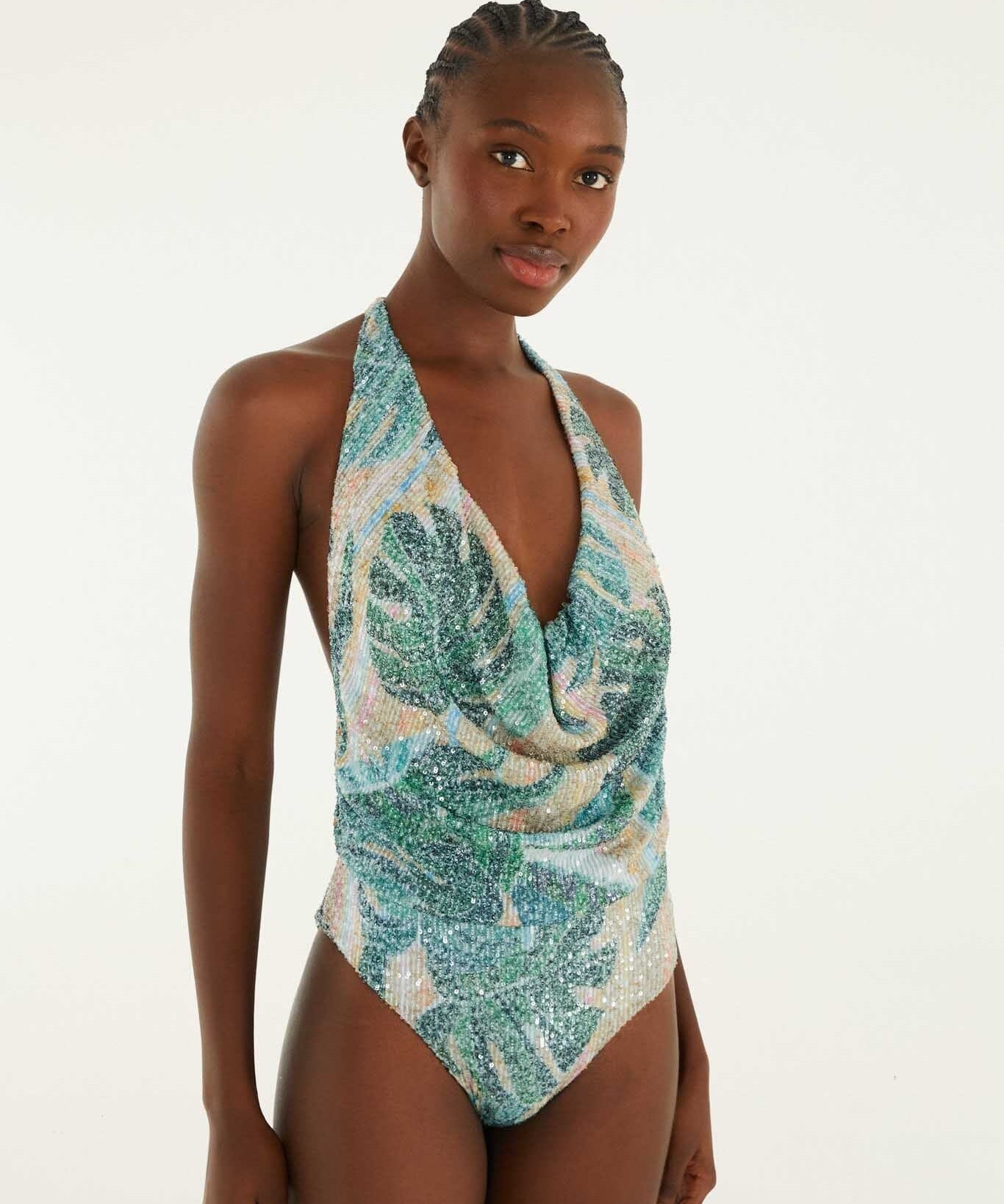 FARM Rio Green Mosaic Sequined One-Piece Swimsuit in Mosaic Rio
