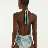 FARM Rio Green Mosaic Sequined One-Piece Swimsuit detail