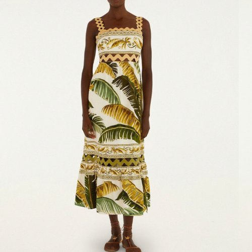 Sand Trancoso Wavy Trim Maxi Dress