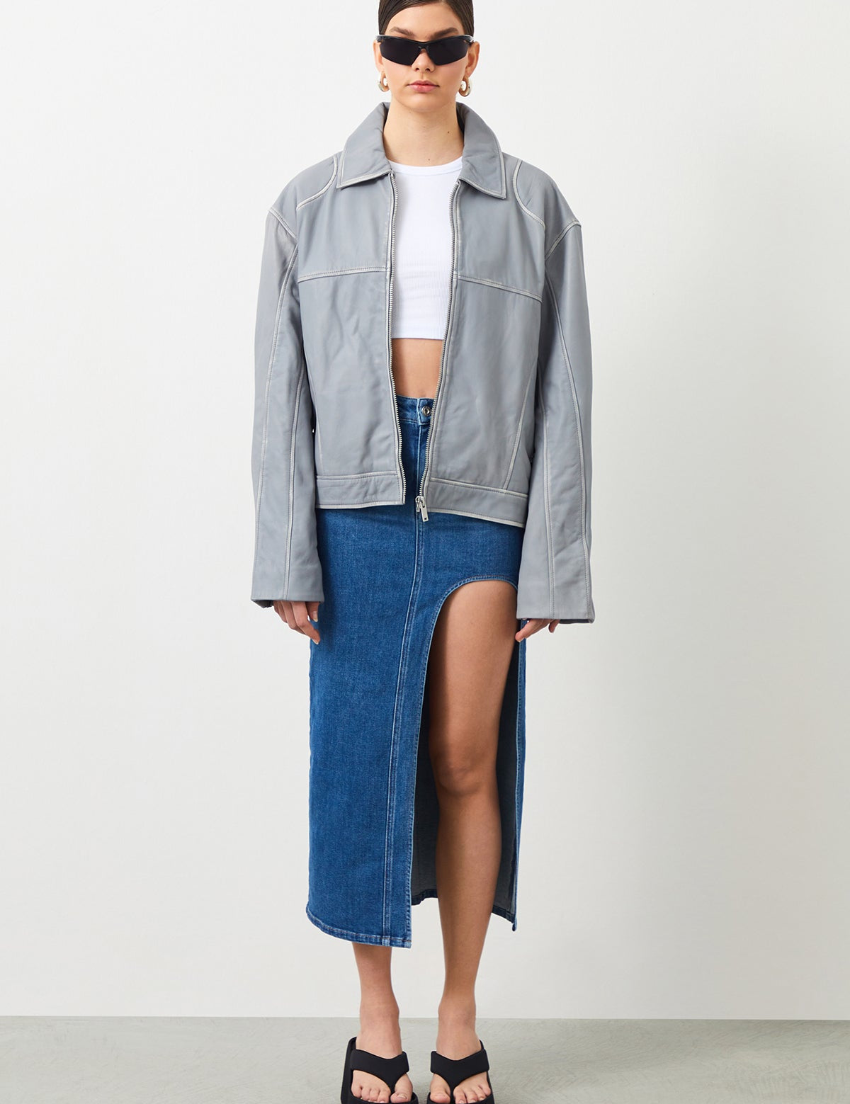  Ra Denim-Ilya Blue Slit Women's Maxi Jean Skirt-1