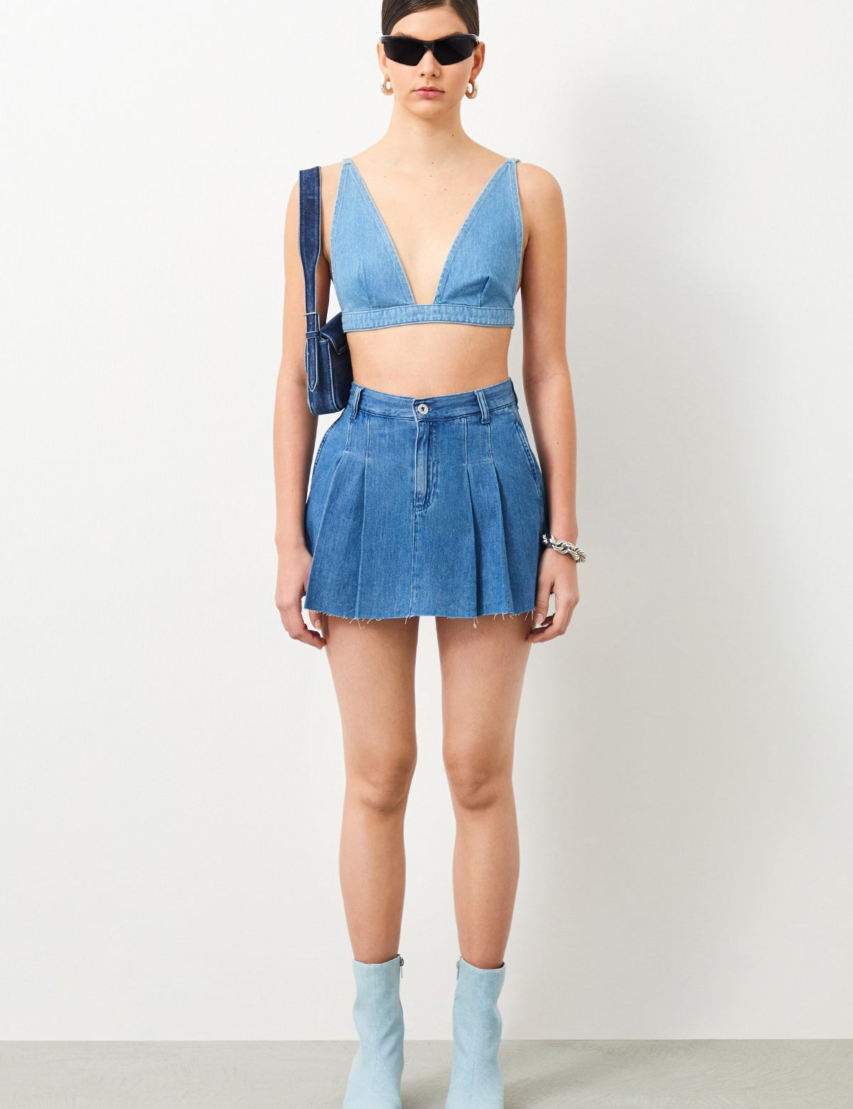  Ra Denim-Maria Blue Pleated Women's Mini Jean Skirt-1