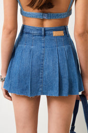  Ra Denim-Maria Blue Pleated Women's Mini Jean Skirt-3