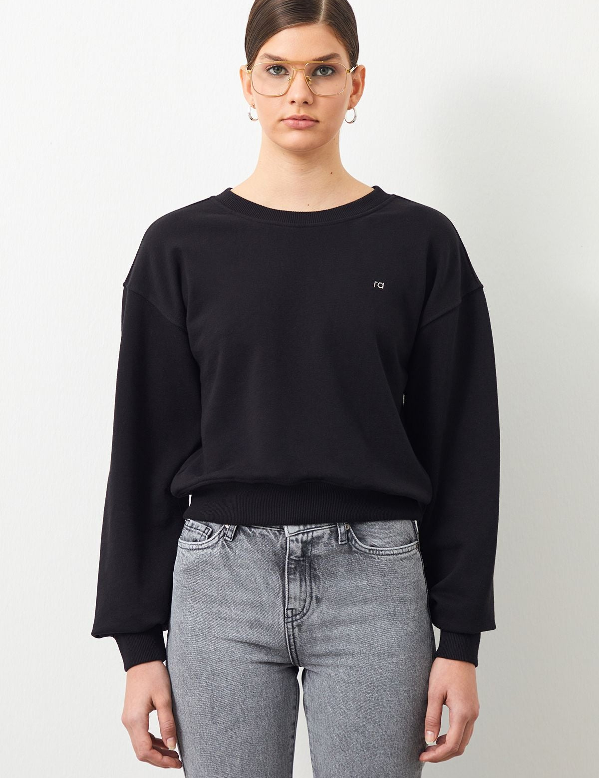  Ra Denim-Vita Crop Oversize Black Women's Sweatshirt-1