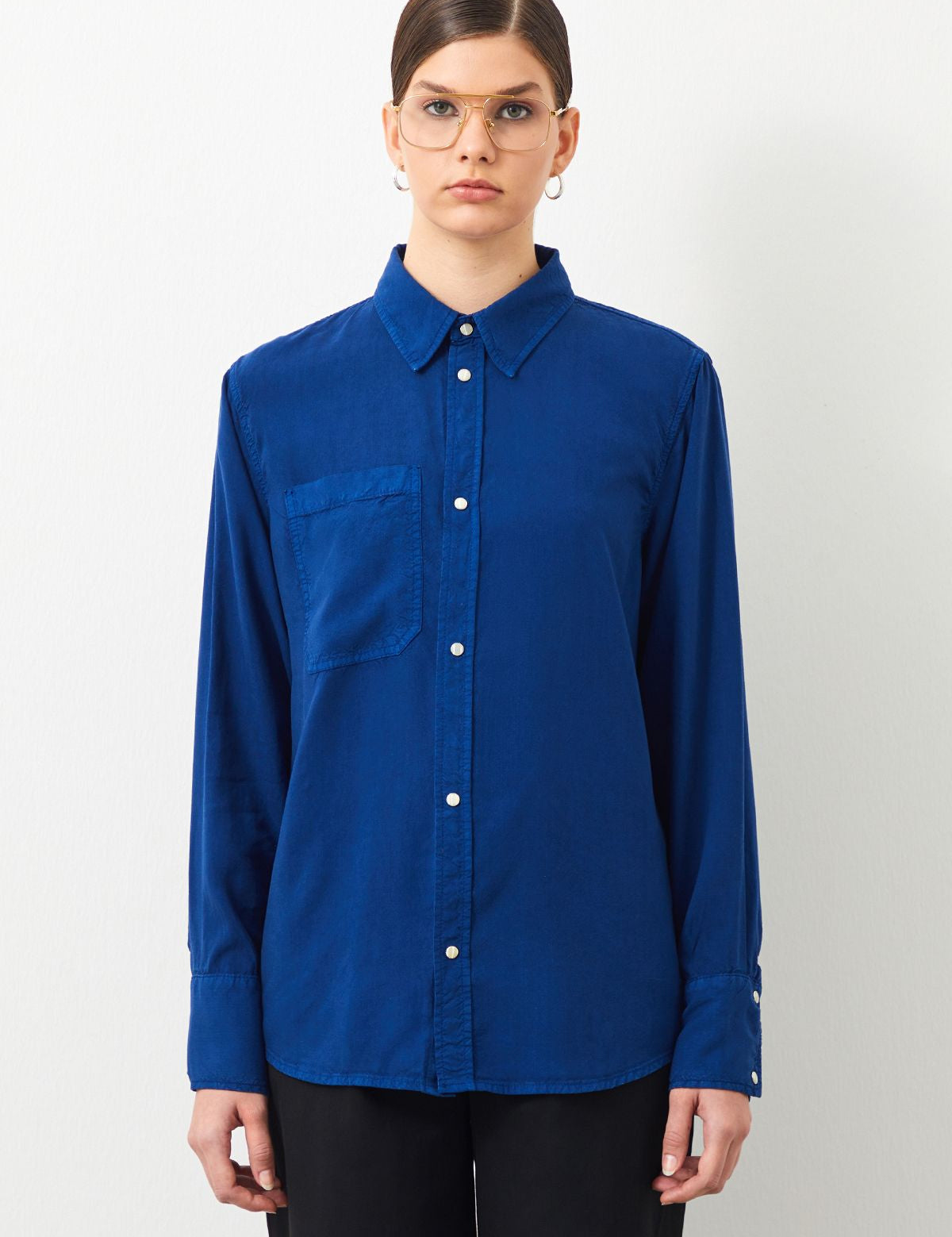  Ra Denim-Signy Regular Fit Navy Blue Women's Tencel Shirt-1