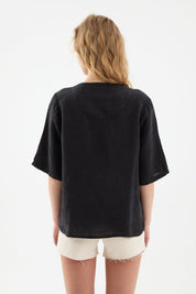 Sora Oversize Fit Black Women's Linen Shirt