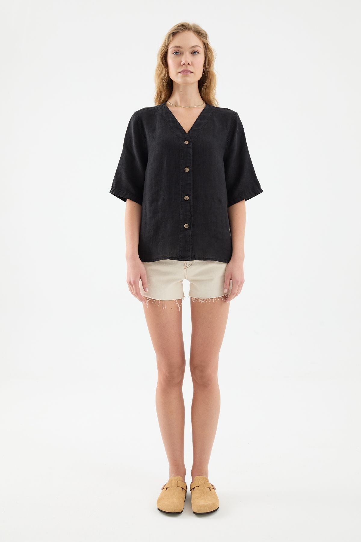 Sora Oversize Fit Black Women's Linen Shirt