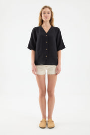 Sora Oversize Fit Black Women's Linen Shirt