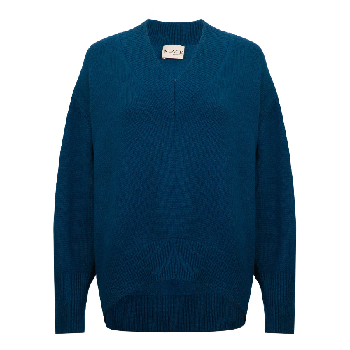 Chunky V-Neck Baby Cashmere Pullover | Petrol Blue Product vendor