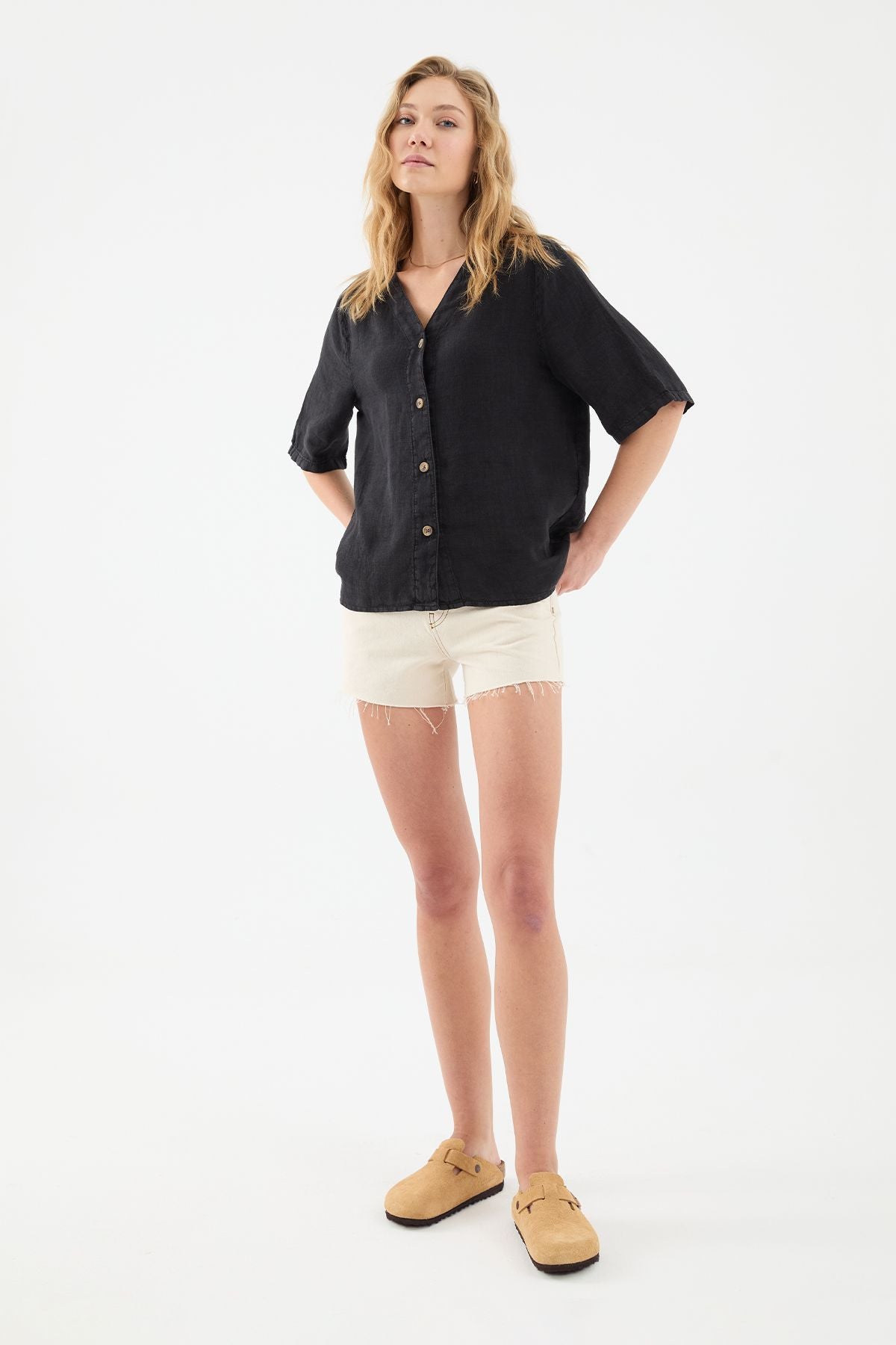 Sora Oversize Fit Black Women's Linen Shirt