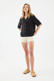 Sora Oversize Fit Black Women's Linen Shirt